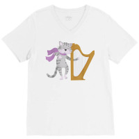 Harp Cat Lover Harpist Musician Musical Instrument T Shirt V-neck Tee | Artistshot