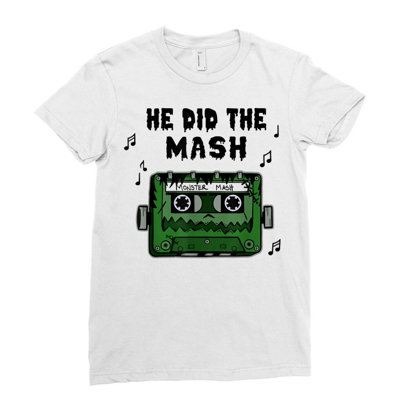 He Did The Mash Frankenstein Halloween Cassette Tape T Shirt Ladies Fitted T-Shirt by peersodshamiw8 | Artistshot