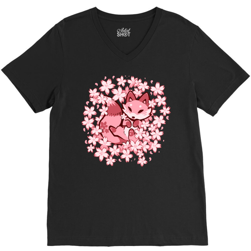 Cherry Blossom Fox V-neck Tee | Artistshot