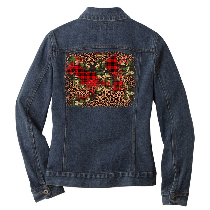 Camouflage Leopard Christmas Background Ladies Denim Jacket | Artistshot