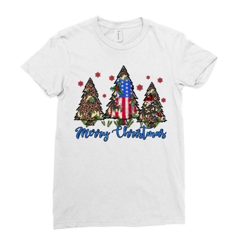 Camouflage Trees Merry Christmas Ladies Fitted T-shirt | Artistshot