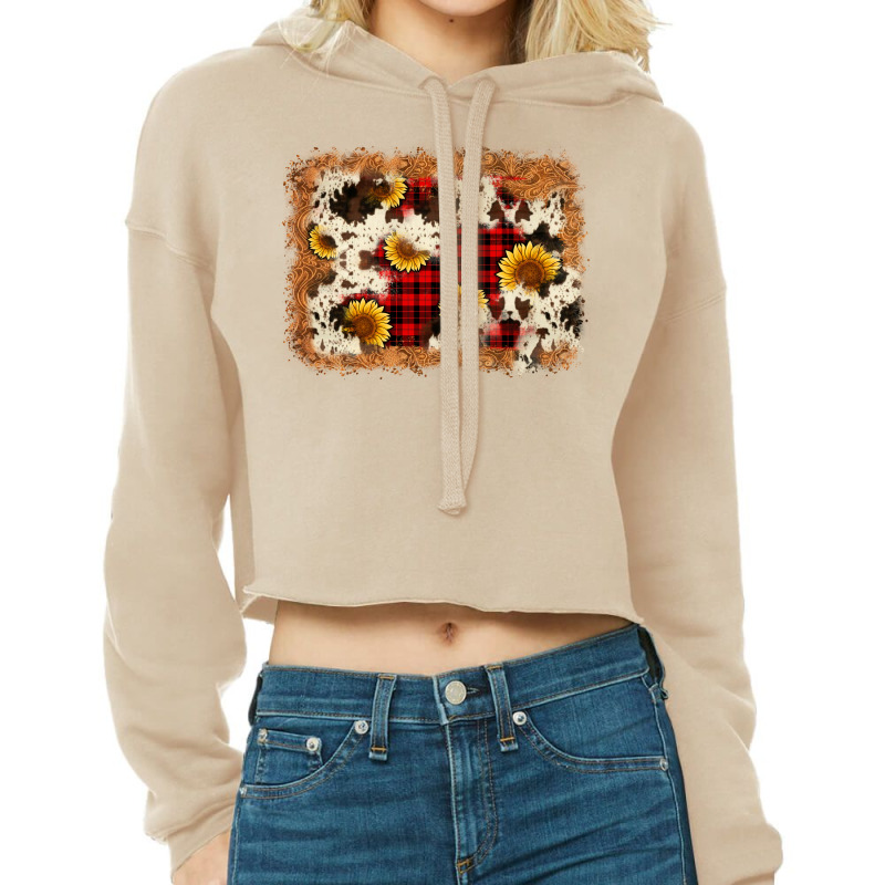 Christmas Cowhide Sunflower Background Cropped Hoodie | Artistshot