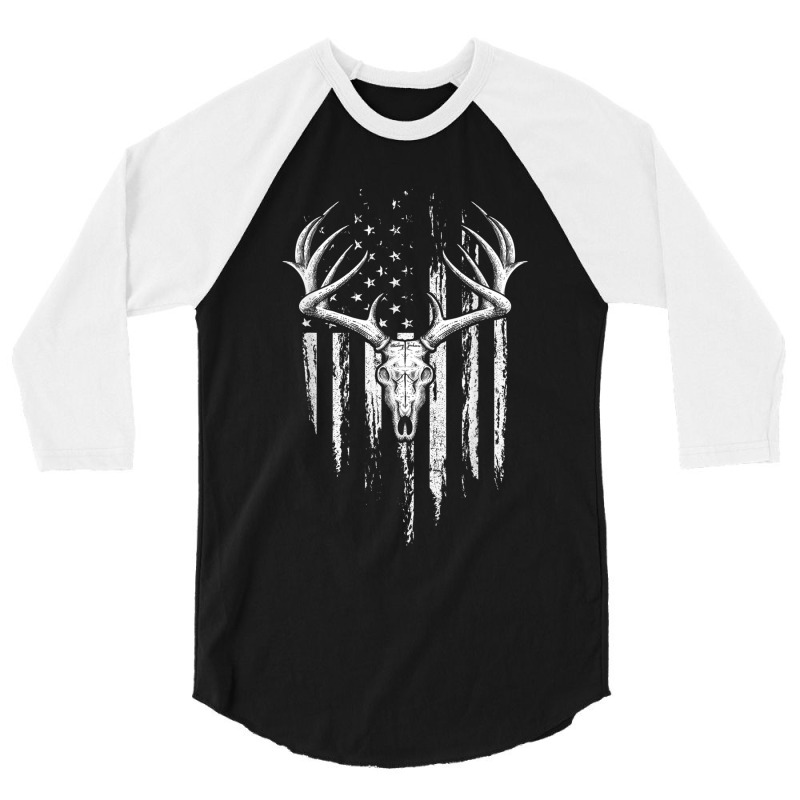 Deer Hunting American Flag Bowhunting Whitetail Bow Hunter T Shirt 3/4 Sleeve Shirt | Artistshot