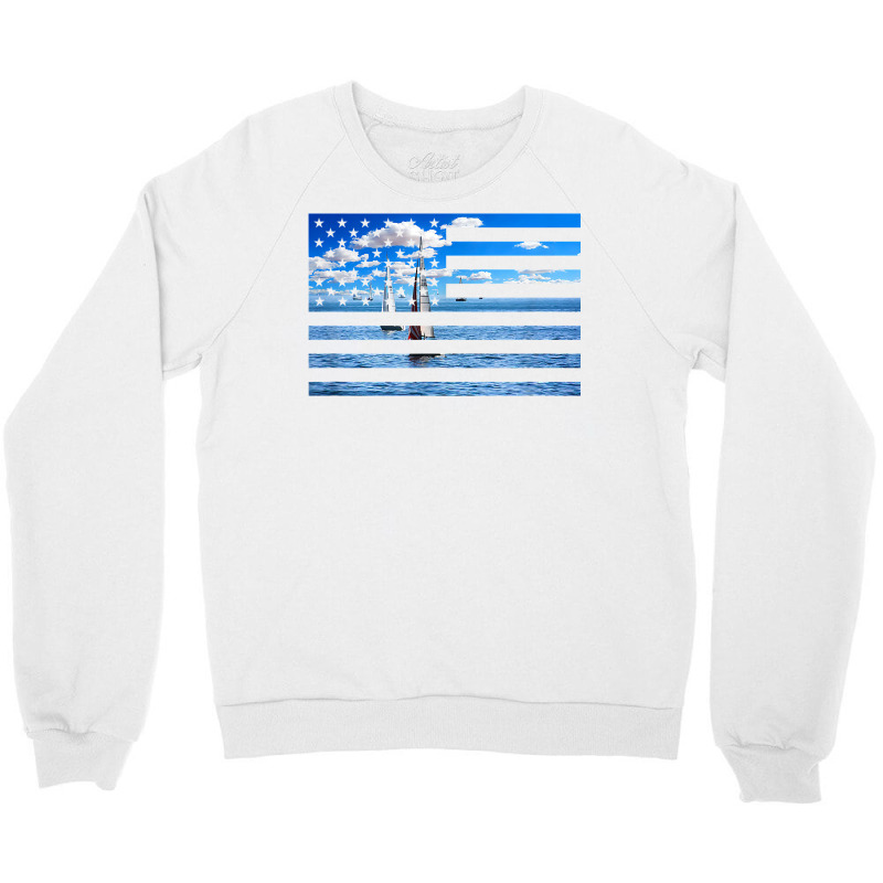 Sail Boats On American Flag  Usa Sailing  Sailor T Shirt Crewneck Sweatshirt | Artistshot