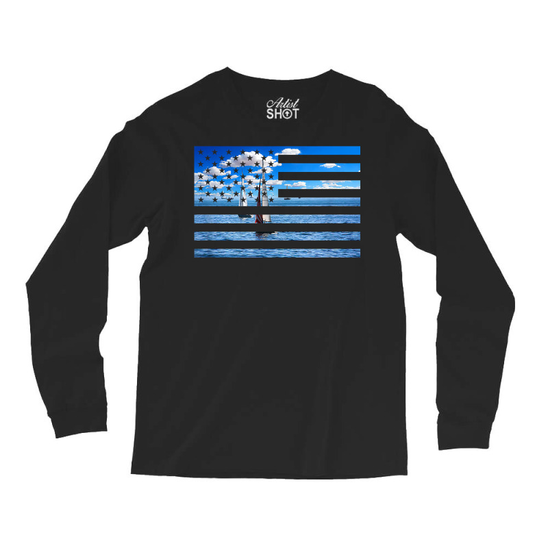 Sail Boats On American Flag  Usa Sailing  Sailor T Shirt Long Sleeve Shirts | Artistshot