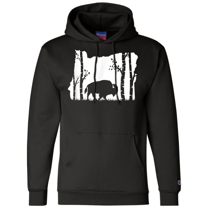 Hunting Bison   Oregon Map Art Vintage Buffalo Hunter T Shirt Champion Hoodie | Artistshot