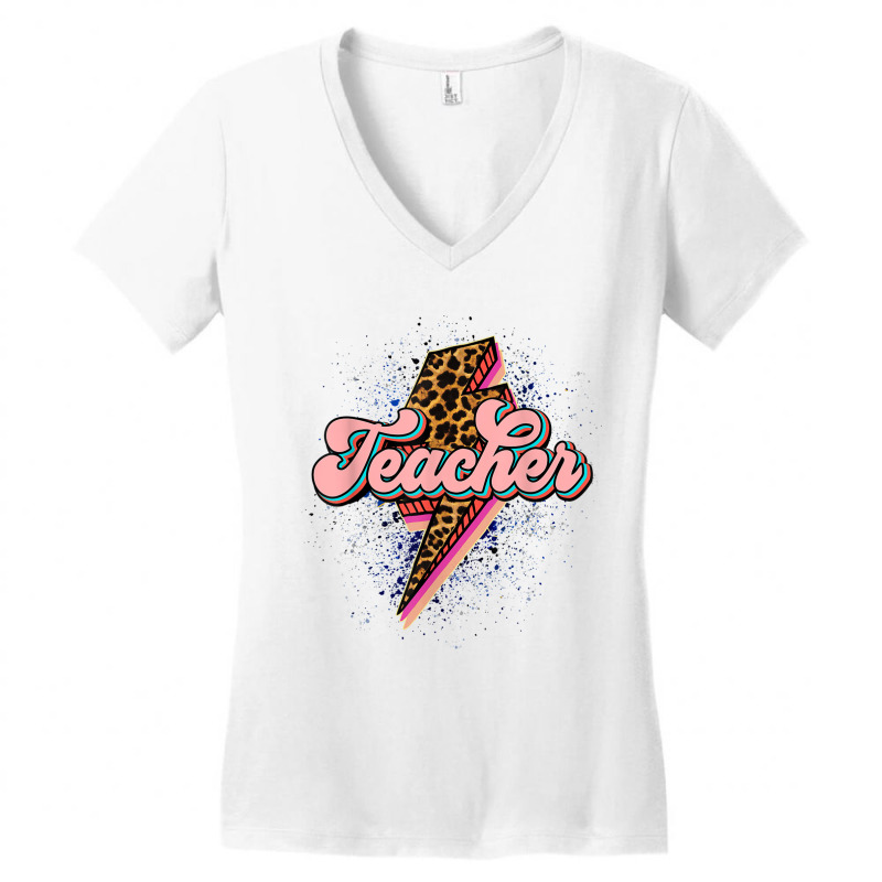 Back To School Teacher Leopard Lightning Bolt Motivational T Shirt Women's V-Neck T-Shirt by Great Tshirt | Artistshot