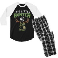 Little Hunter Is 5 Birthday Boys 5th Birthday Deer Hunter T Shirt Men's 3/4 Sleeve Pajama Set | Artistshot