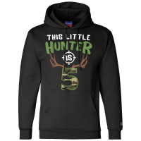 Little Hunter Is 5 Birthday Boys 5th Birthday Deer Hunter T Shirt Champion Hoodie | Artistshot