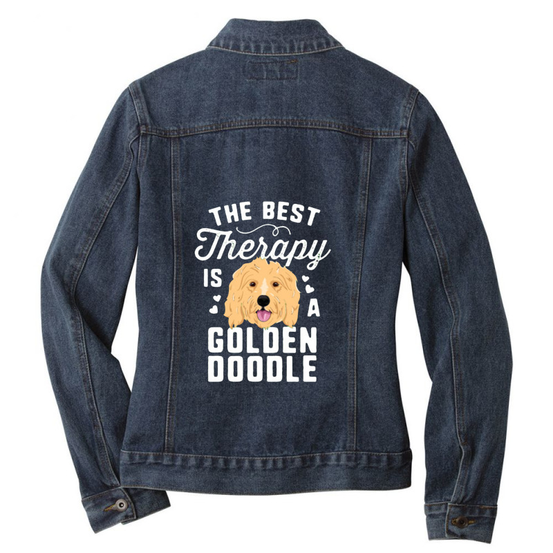 The Best Therapy Is A Goldendoodle T Shirt Women Doodle Dog Ladies Denim Jacket by lindavalere | Artistshot