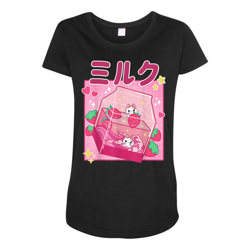 Funny Retro 90s Strawberry Milkshake Carton Kawaii Anime Cat T Shirt Maternity Scoop Neck T-shirt by kalerttjay | Artistshot