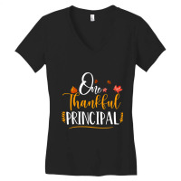 One Thankful School Principal Fall Thanksgiving Principal T Shirt Women's V-neck T-shirt | Artistshot