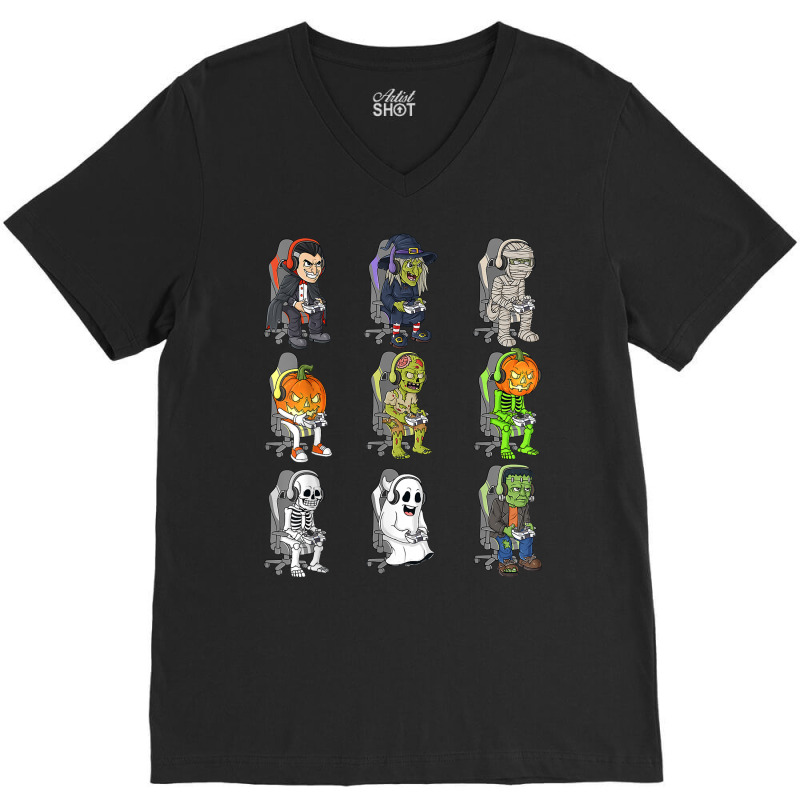 Gamer Halloween Skeleton Vampire Gaming Mummy Boys Kids Teen T Shirt V-Neck Tee by kalerttjay | Artistshot