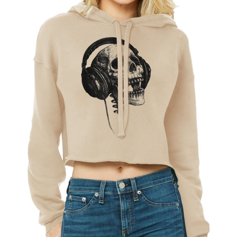 Music Forever Skull With Headphones Ink Graphic Rock Song T Shirt Cropped Hoodie by jaiahlowes | Artistshot