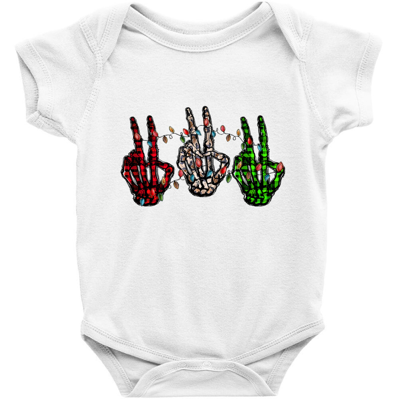 Christmas Skeleton Peace Sign With Christmas Lights Design T Shirt Baby Bodysuit by Adriana_Torquemada | Artistshot