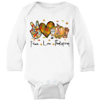 Peace Love Thanksgiving Autumn Season Pumpkin Coffee Lover Premium T S Long Sleeve Baby Bodysuit | Artistshot