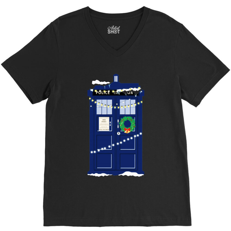 Doctor Who Police Box Christmas V-neck Tee | Artistshot