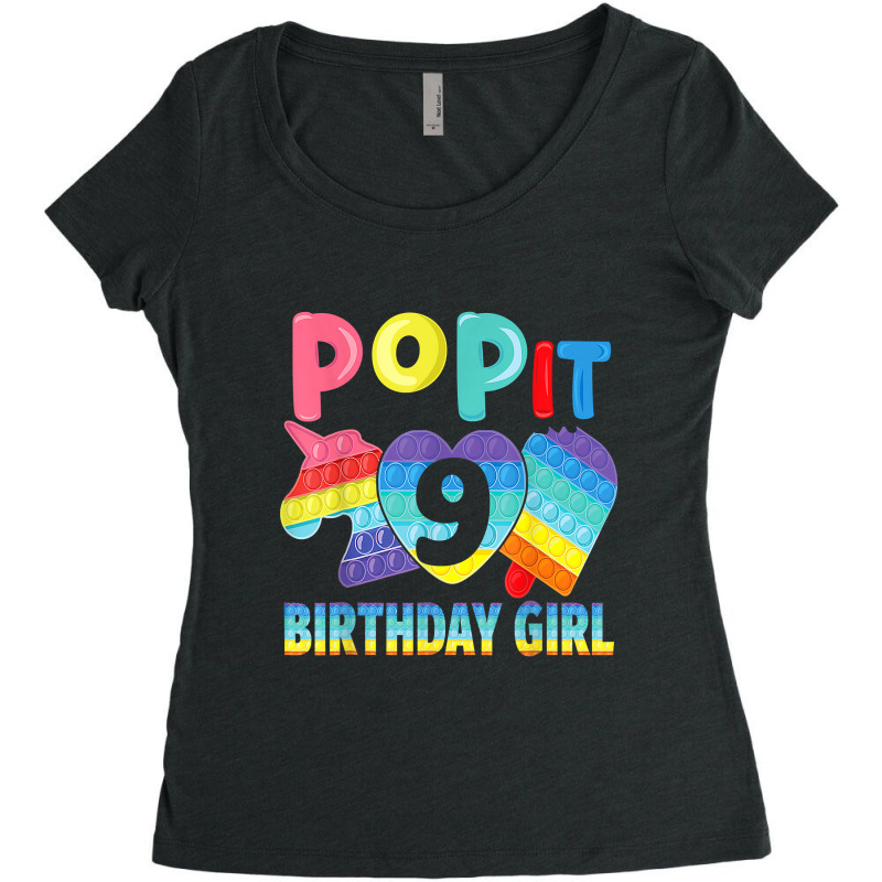 Birthday Girl Pop It 9 Unicorn Girls Boys Pop It Nine 9th T Shirt Copy Women's Triblend Scoop T-shirt by Kevin_VandenBerge | Artistshot