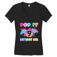 Birthday Girl Pop It 9 Unicorn Girls Boys Pop It Nine 9th T Shirt Women's V-neck T-shirt | Artistshot