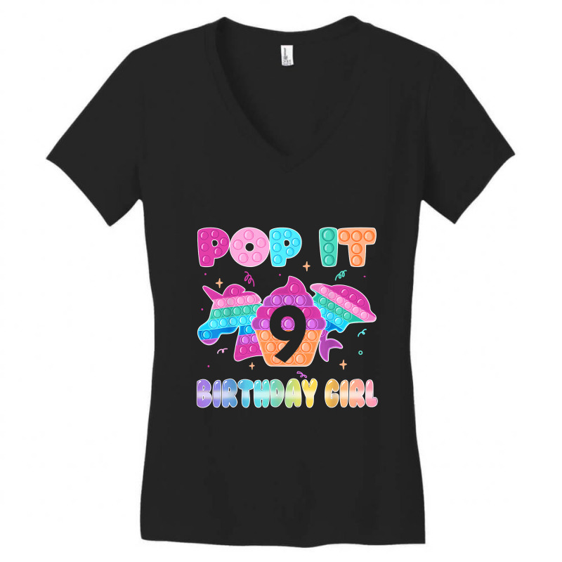 Birthday Girl Pop It 9 Unicorn Girls Boys Pop It Nine 9th T Shirt Women's V-Neck T-Shirt by Kevin_VandenBerge | Artistshot