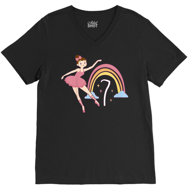 Kids Kids 7th Birthday Ballerina 7 Years Old Girl Ballet Dancer T Shir V-neck Tee | Artistshot