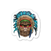 Fluffy Persian Cat Wearing Native American Indian Headdress Sticker | Artistshot