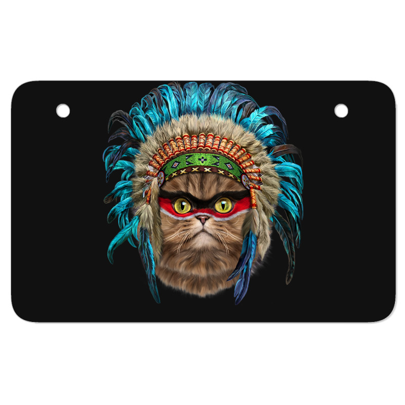 Fluffy Persian Cat Wearing Native American Indian Headdress Atv License Plate | Artistshot