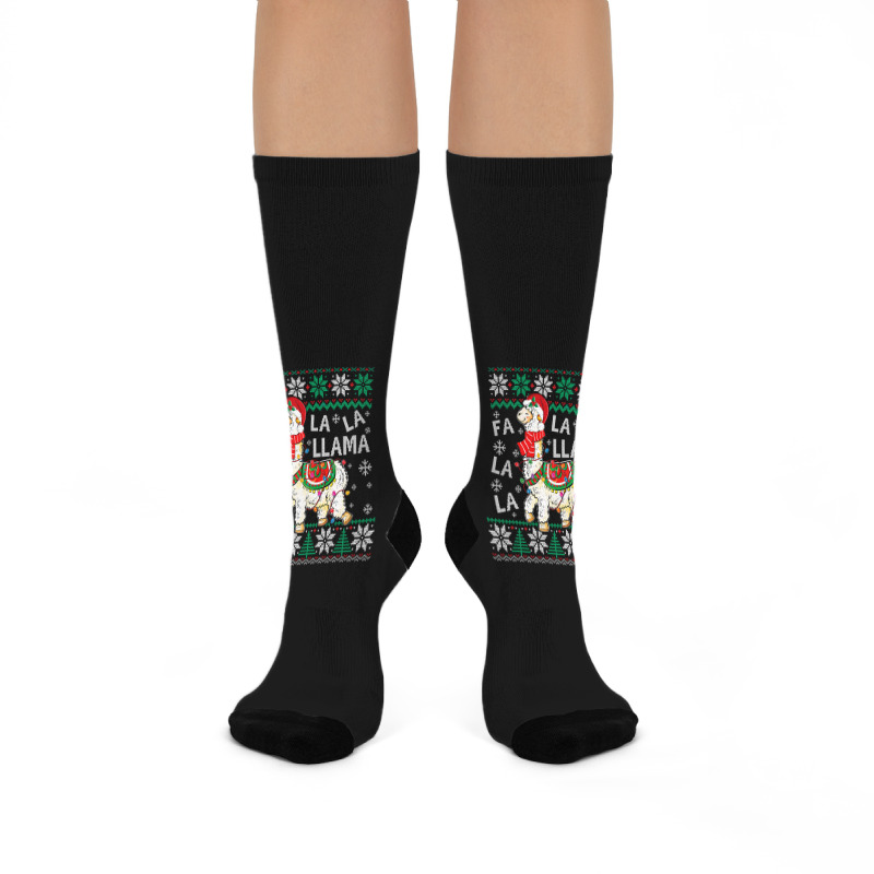 Fa La La Llama Christmas Santa Hat Lights Ugly Sweater 136 Crew Socks | Artistshot