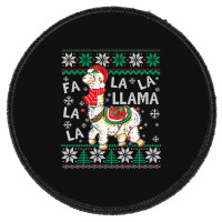 Fa La La Llama Christmas Santa Hat Lights Ugly Sweater 136 Round Patch | Artistshot