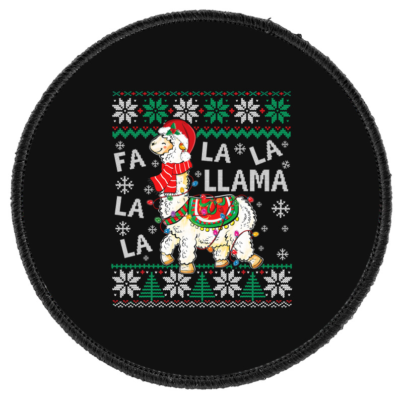 Fa La La Llama Christmas Santa Hat Lights Ugly Sweater 136 Round Patch | Artistshot