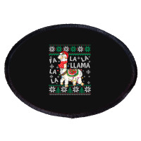 Fa La La Llama Christmas Santa Hat Lights Ugly Sweater 136 Oval Patch | Artistshot