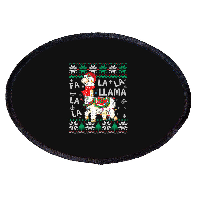 Fa La La Llama Christmas Santa Hat Lights Ugly Sweater 136 Oval Patch | Artistshot