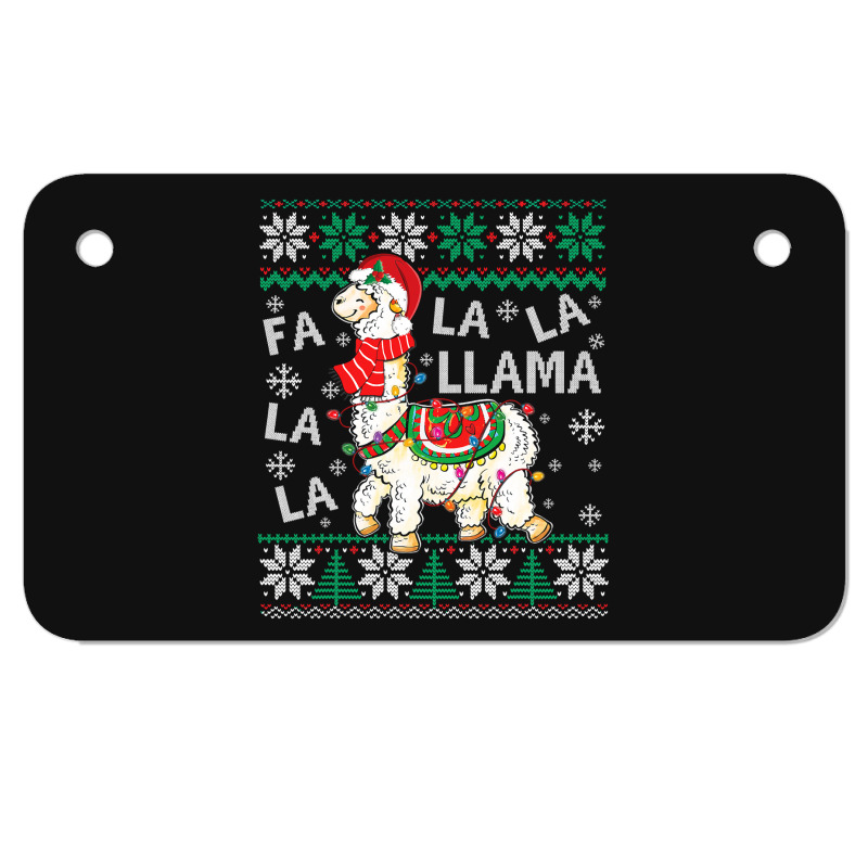 Fa La La Llama Christmas Santa Hat Lights Ugly Sweater 136 Motorcycle License Plate | Artistshot