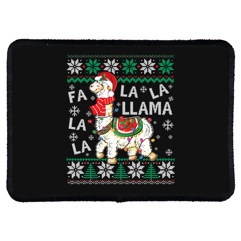 Fa La La Llama Christmas Santa Hat Lights Ugly Sweater 136 Rectangle Patch | Artistshot