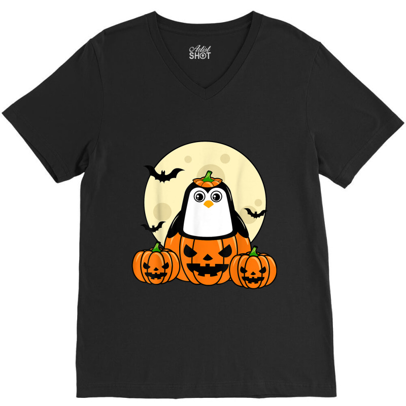 Penguin Pumpkin Moon Bats Costume Cute Easy Halloween Gift T-shirt V-neck Tee | Artistshot