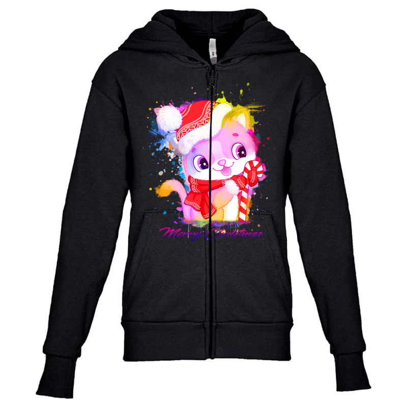 Merry Christmas Cat Youth Zipper Hoodie | Artistshot