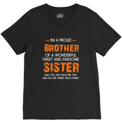 i'm a proud brother of a wonderful sweet and awesome V-Neck Tee | Artistshot