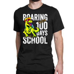 roaring into 100 days of school dinosaur rex boys Classic T-shirt | Artistshot
