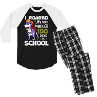 T Rex Roaring Into 100 Days Of School Men's 3/4 Sleeve Pajama Set | Artistshot