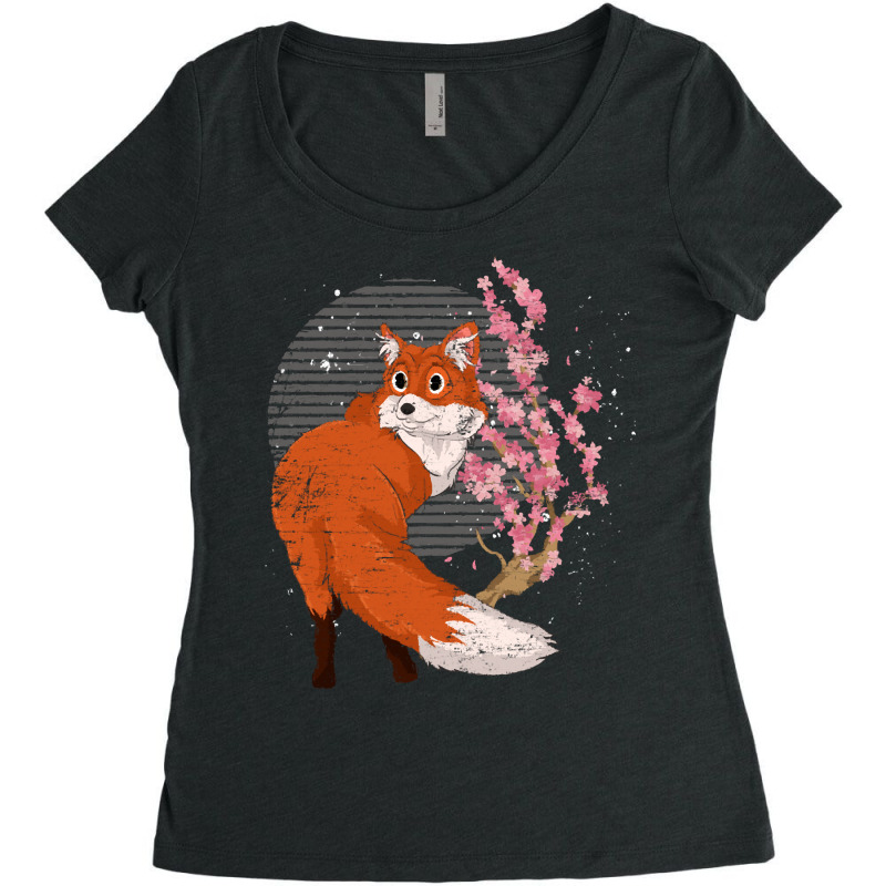 Fox T  Shirt Wildlife Cherry Blossom Retro Fox Lover Forest Animal Fox Women's Triblend Scoop T-shirt by unwieldystatement | Artistshot