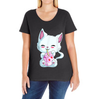 Cute Cat Strawberry Milk Shirt For Women Girls, Kawaii Neko T Shirt Ladies Curvy T-shirt | Artistshot