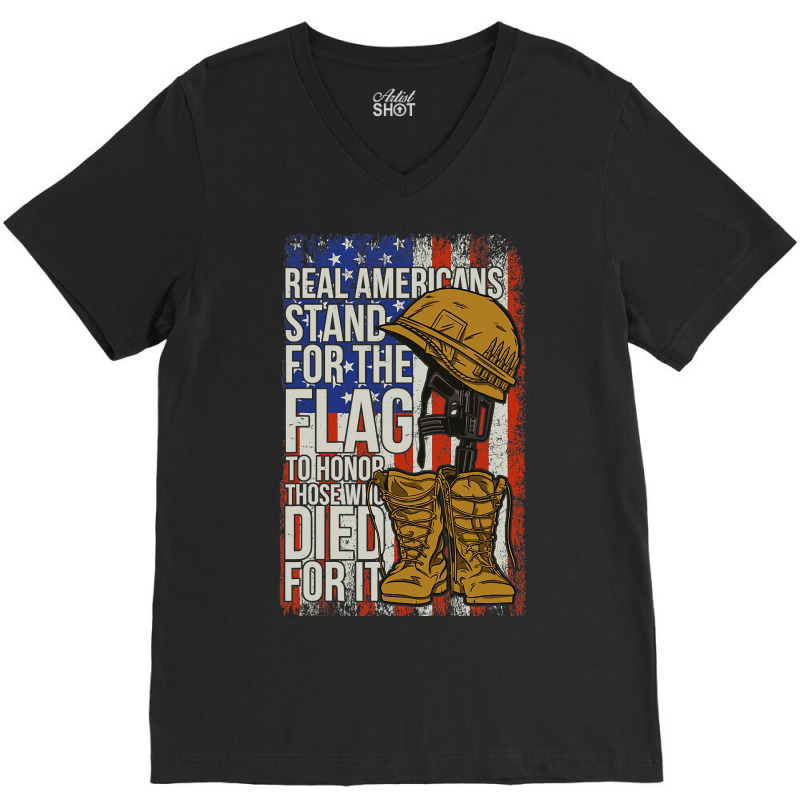 Americans Stand For The Flag To Hornor Those Who Died For It 141 V-Neck Tee by pester | Artistshot