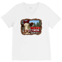 Merry Christmas Heifer Cow With Farm V-neck Tee | Artistshot