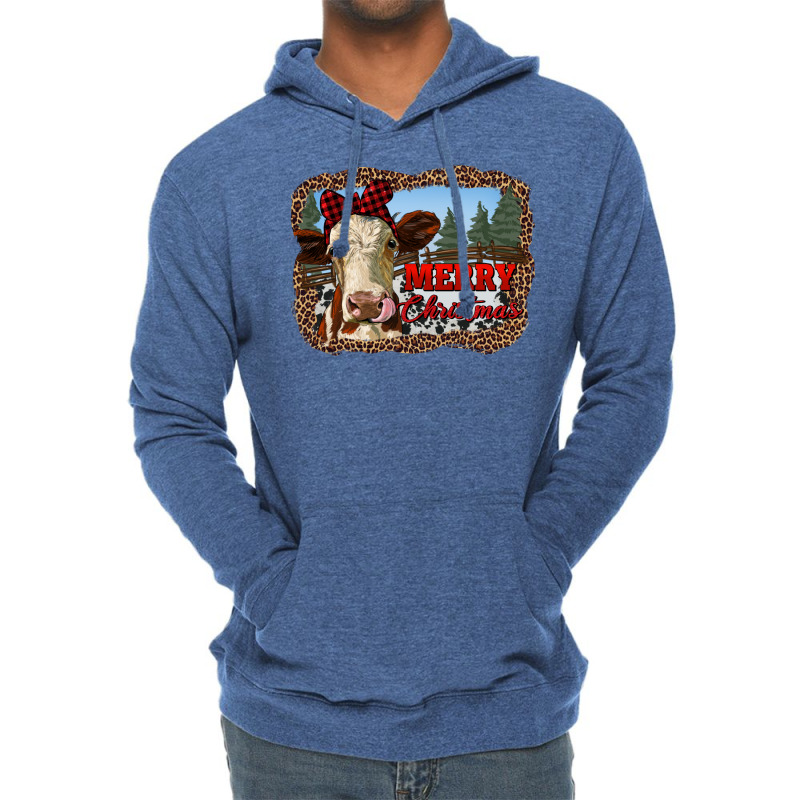 Merry Christmas Heifer Cow With Farm Lightweight Hoodie by RanaPortraitStore | Artistshot