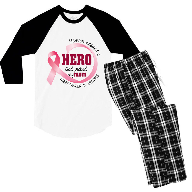 Heaven Needed A Hero God Picked My Mom Lung Cancer Awareness Men's 3/4 Sleeve Pajama Set | Artistshot