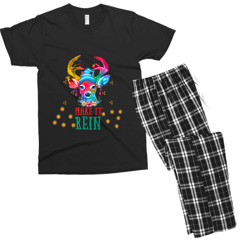 Christmas Deer, Watercolor Cute Reindeer Make It Rein! Premium T Shirt Men's T-shirt Pajama Set | Artistshot