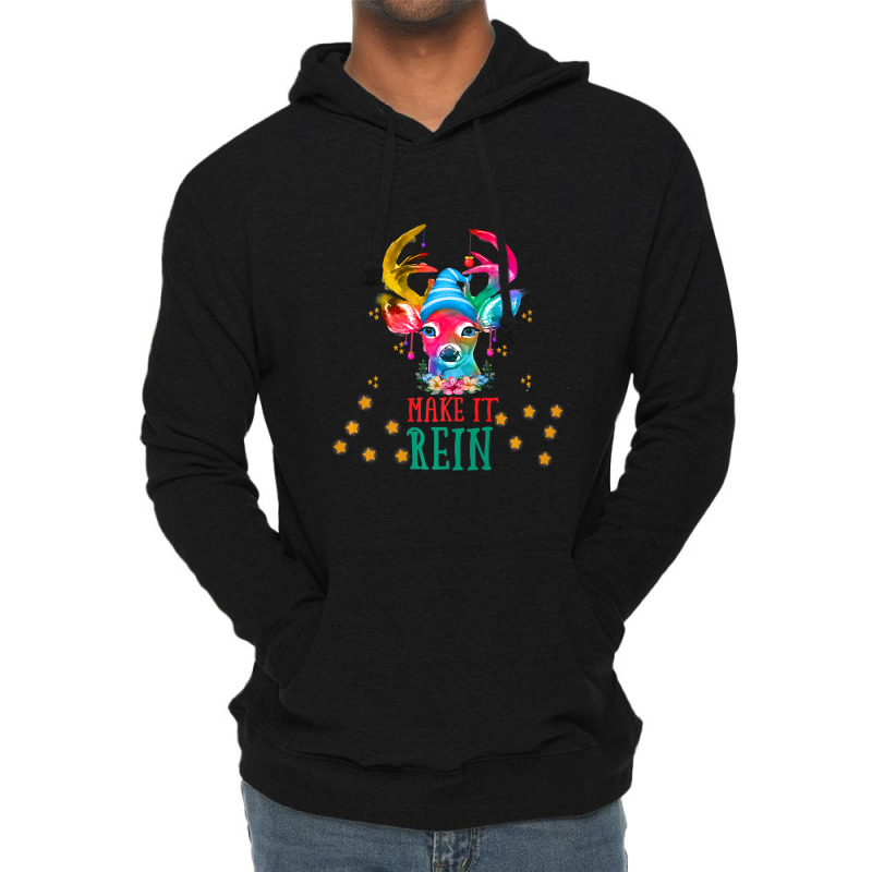 Christmas Deer, Watercolor Cute Reindeer Make It Rein! Premium T Shirt Lightweight Hoodie | Artistshot