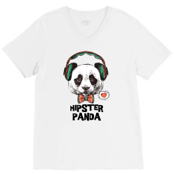 hipster panda V-Neck Tee | Artistshot