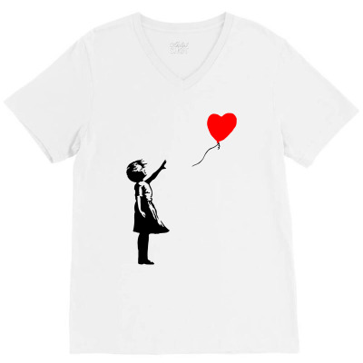Banksy Girl With Balloon V-neck Tee Designed By Toweroflandrose