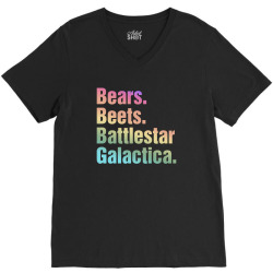 bears beets battlestar galactica pastel text V-Neck Tee | Artistshot